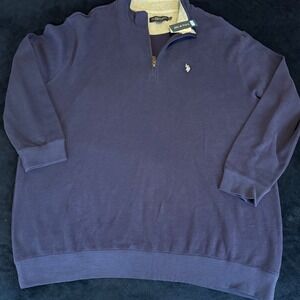 US Polo Assn Mens 2XLT Quarter Zip Sweater Navy Blue Big & Tall 100% Cotton NEW